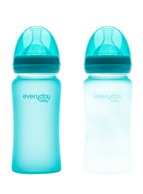 Everyday Baby Glass Heat Sensing Baby Bottle, 240ml, Turquoise