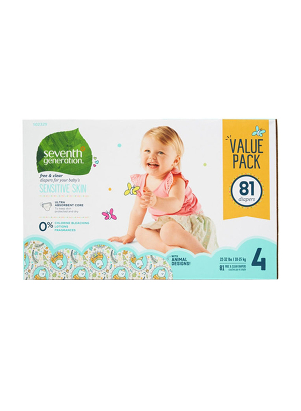 

Seventh Generation Baby Diapers, Size 4, 10-15 kg, Mega Box, 81 Count