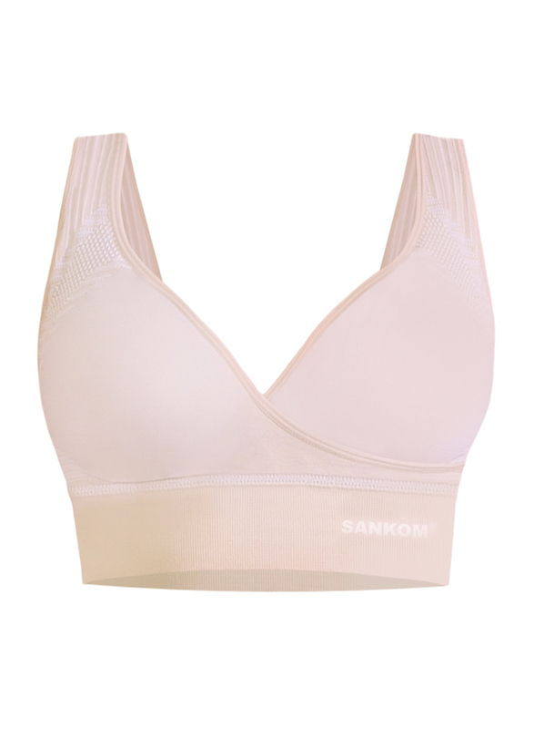 

Sankom Patent Organic Cotton Bra for Back Support, Ivory, S/M