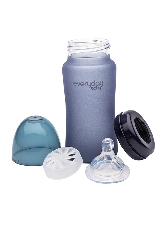 Everyday Baby Glass Heat Sensing Baby Bottle, 240ml, Blueberry