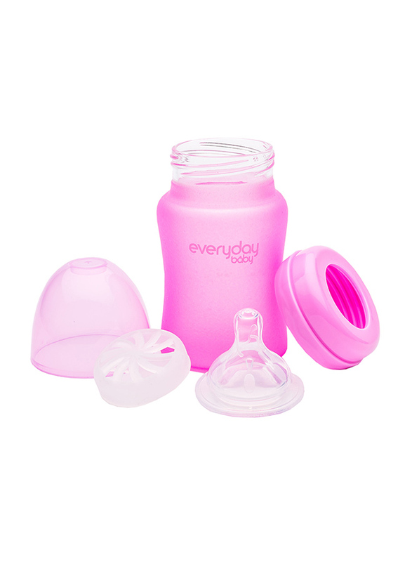Everyday Baby Glass Heat Sensing Baby Bottle, 150ml, Cerise pink