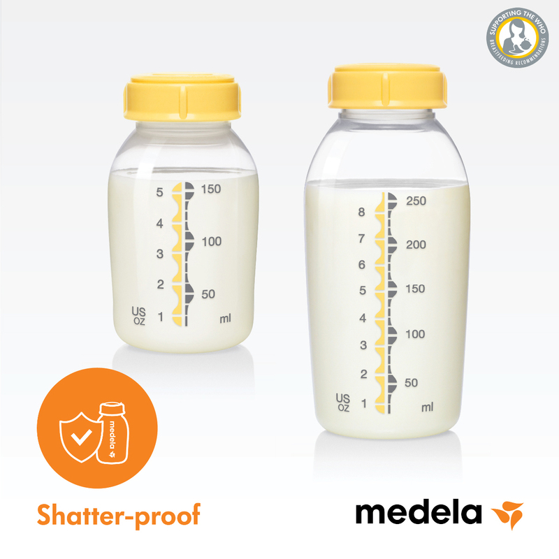 Medela Breastmilk Bottles with Slow Flow Teat, 2 Pieces, 250ml, Yellow/Clear