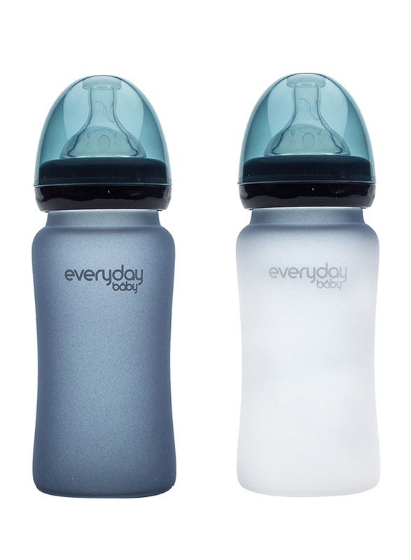 Everyday Baby Glass Heat Sensing Baby Bottle, 240ml, Blueberry