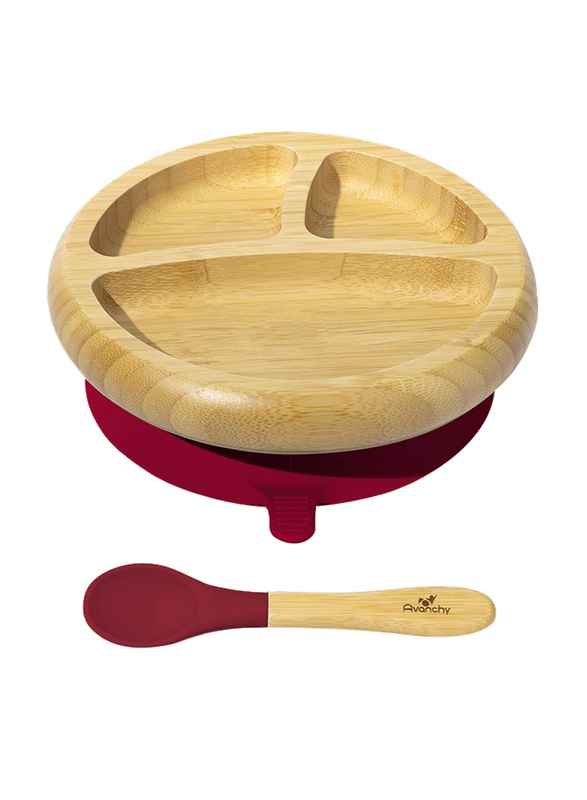 

Avanchy Bamboo Suction Classic Plate & Spoon Set, 6-36 Months, Brown/Magenta