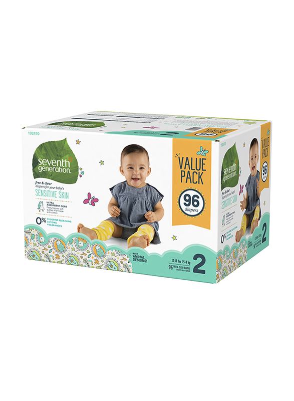 

Seventh Generation Free & Clear Baby Diapers, Size 2, 5-8 kg, Triple Mega Box, 96 Count