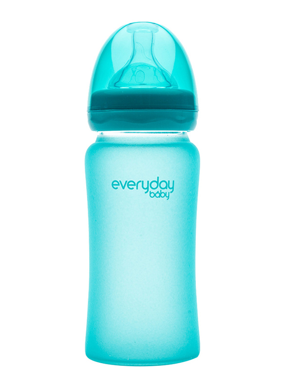 Everyday Baby Glass Heat Sensing Baby Bottle, 240ml, Turquoise
