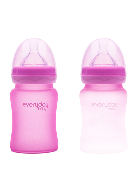 Everyday Baby Glass Heat Sensing Baby Bottle, 150ml, Cerise pink