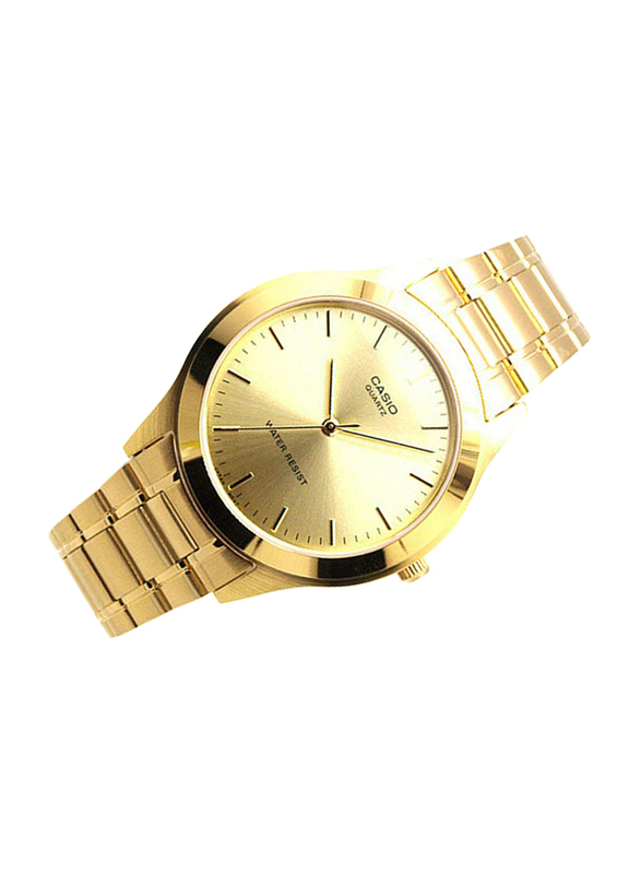 Casio Enticer Analog Quartz Watch for Men with Stainless Steel Band, Water Resistant, MTP-1128N-9A, Gold