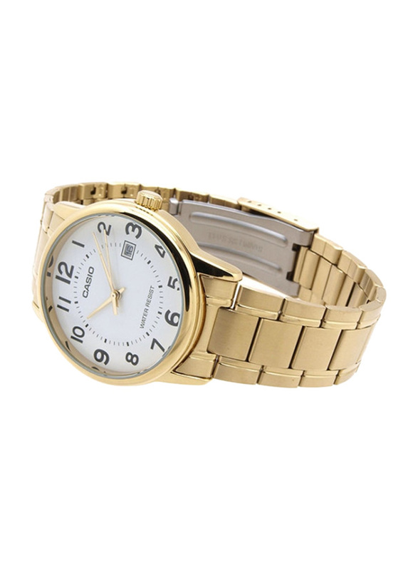 Casio Analog Quartz Couple Unisex Watch Set with Stainless Steel Band, Water Resistant, MTP/LTP-V002G-7BUDF, Gold-White