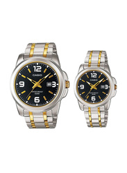Casio Enticer Analog Quartz Couple Unisex Watch Set with Stainless Steel Band, Water Resistant, MTP/LTP-1314SG-1A, Silver/Gold-Black