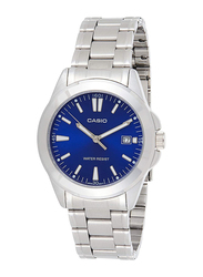 Casio Analog Watch for Women with Stainless Steel Band, Water Resistant, LTP-1215A-2A2DF, Silver-Blue