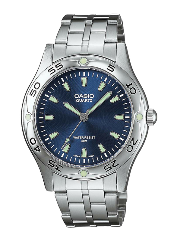 Casio Enticer Analog Quartz Watch for Men with Stainless Steel Band, Water Resistant, MTP-1243D-2AVDF, Silver-Blue