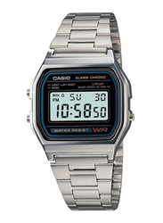 Casio Formal Digital Watch for Men with Stainless Steel Band, Water Resistant and LED Light, A158WA, Silver-Black/Grey