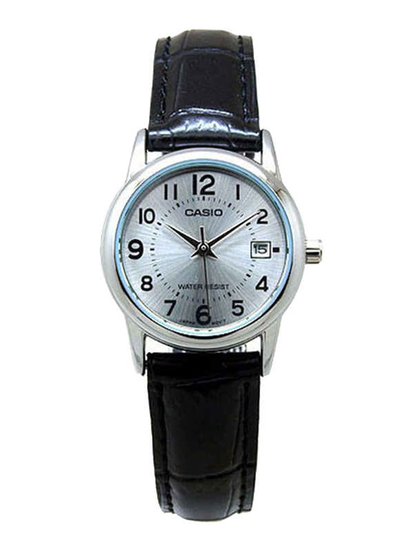 Casio Analog Quartz Couple Unisex Watch Set with Leather Band, Water Resistant, MTP/LTP-V002L-7BUDF, Black-Silver