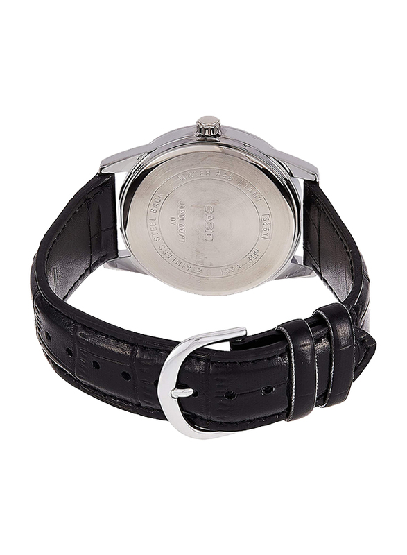 Casio Enticer Analog Watch for Men with Leather Band, Water Resistant, MTP-V001L-1B, Black