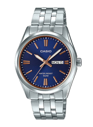 Casio Enticer Analog Watch for Men with Stainless Steel Band, Water Resistant, MTP-1335D-2A2VDF, Silver-Blue