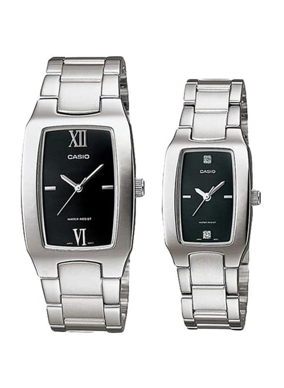 Casio Enticer Analog Quartz Couple Unisex Watch Set with Stainless Steel Band, Water Resistant, MTP/LTP-1165A-1C2, Silver-Black