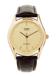Casio Enticer Analog Quartz Watch for Men with Leather Band, Water Resistant, MTP-1094Q-9A, Brown-Gold