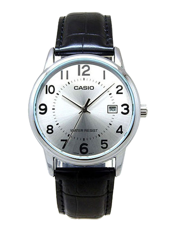 Casio Analog Quartz Couple Unisex Watch Set with Leather Band, Water Resistant, MTP/LTP-V002L-7BUDF, Black-Silver