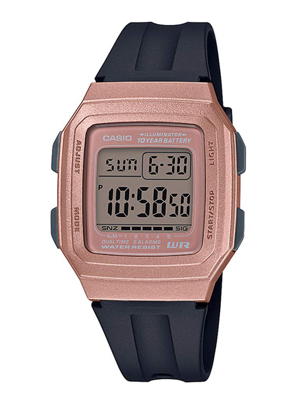 Casio Youth Digital Unisex Watch with Resin Band, Water Resistant, F-201WAM-5AVEF, Black-Pink