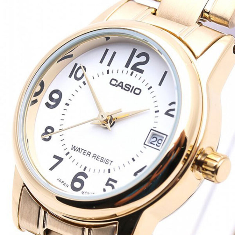 Casio Analog Quartz Couple Unisex Watch Set with Stainless Steel Band, Water Resistant, MTP/LTP-V002G-7BUDF, Gold-White