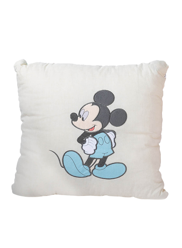 Disney Mickey Digitally Printed & Embroidery Kids Cushion, 42 x 42cm, White/Blue/Black
