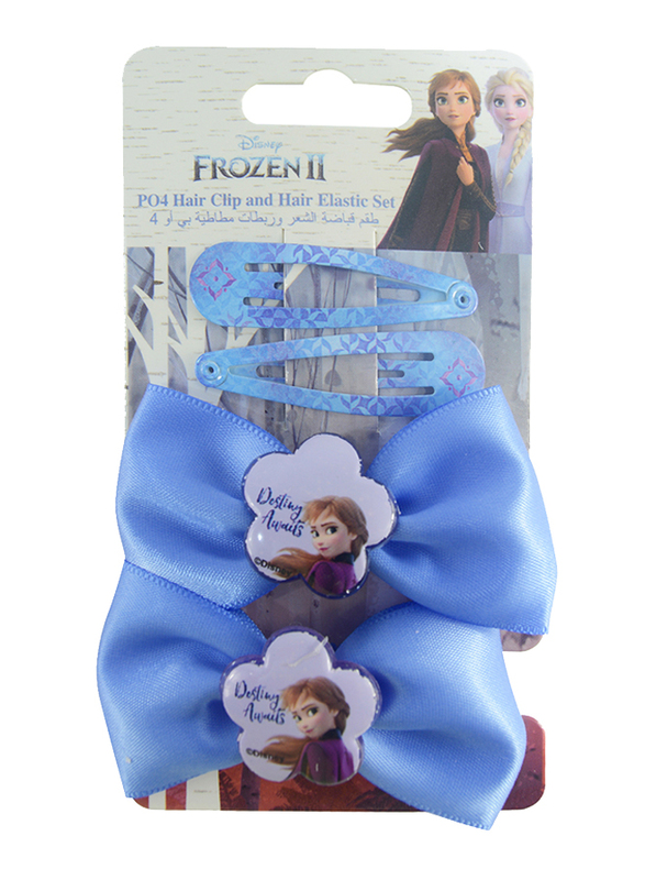 Disney Frozen II Hair Clips and Elastics Set for Girls, 4-Pieces, Blue