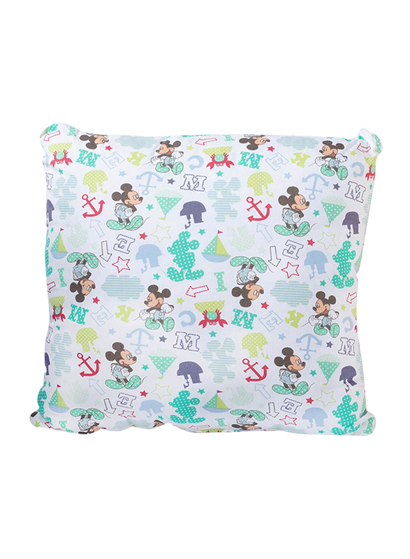 Disney Mickey Digitally Printed & Embroidery Kids Cushion, 42 x 42cm, White/Blue/Black