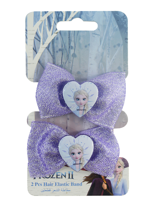 Disney Frozen II Hair Elastics Bands Set for Girls with Glitter, 2-Pieces, White/Purple