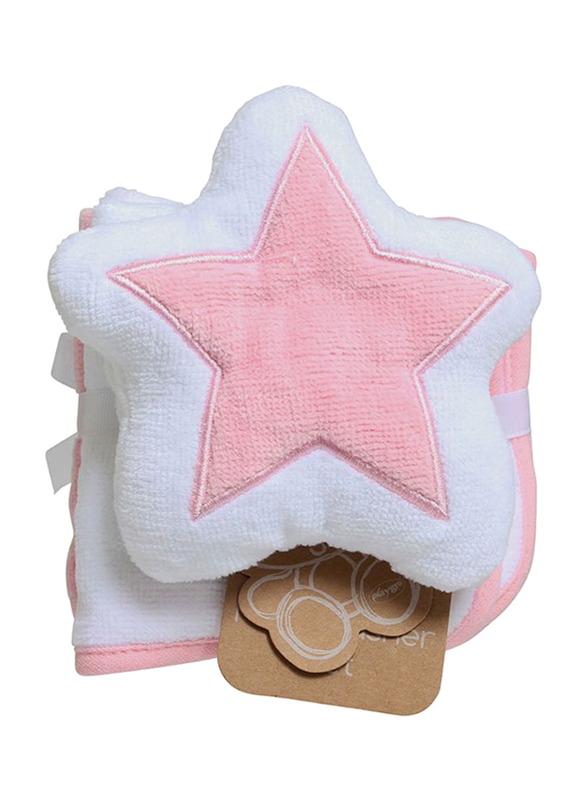 Playgro Home Star Mitt and Face Washer Towel for Kids, Pink/White