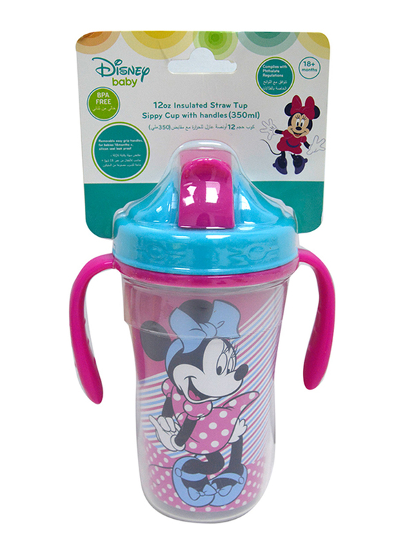 Disney Spill Proof Insulated Straw Cup, 12 Months+, 360ml, Minnie Mouse, Pink/Blue