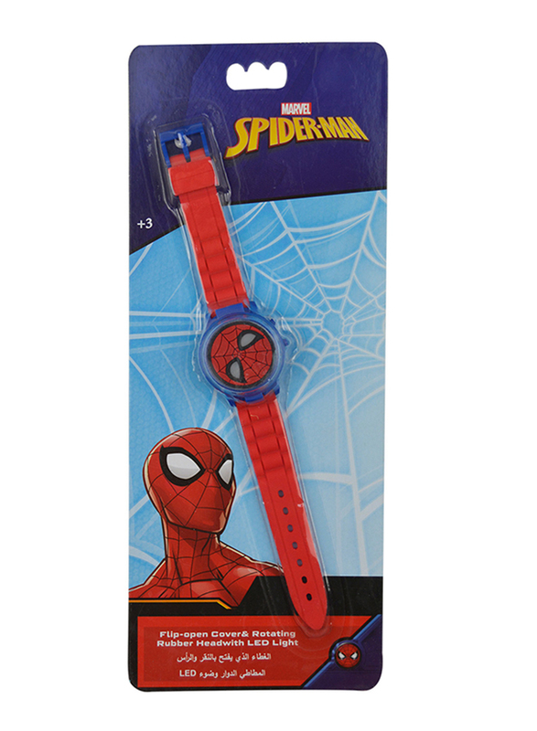 Marvel Spiderman Rotating Flip-Top Digital Watch for Boys, with 3D Rubber Character and Pressing Flashing Light, 3+ Years, Plastic, One Size, Red