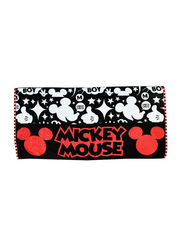 

Disney Mickey Mouse Cotton Jacquard Towel for Boys, 60 x 120cm, Black/White/Red