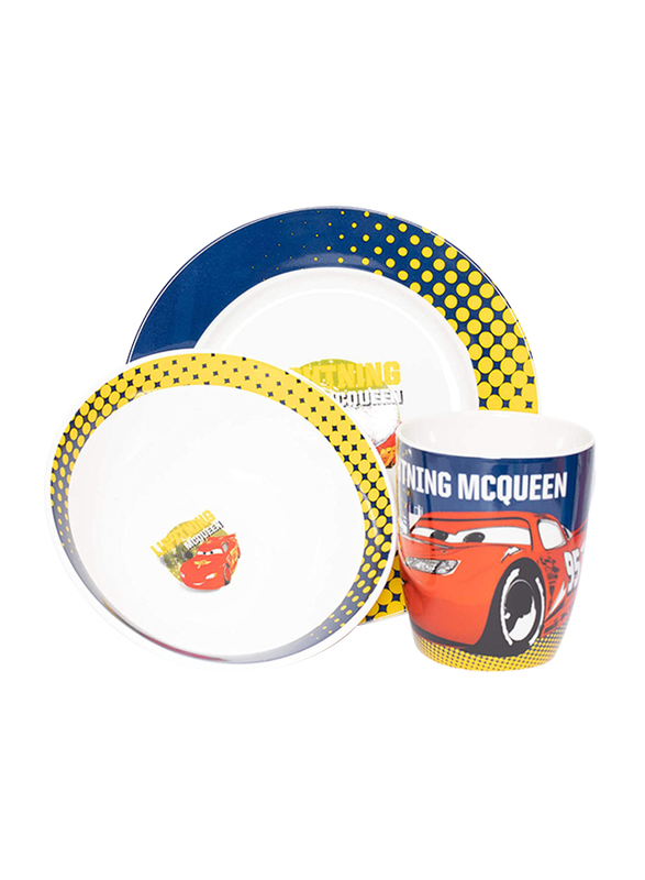 Disney Cars Ceramic Dinnerware Breakfast Set for Boys, 3 Pieces, Multicolor