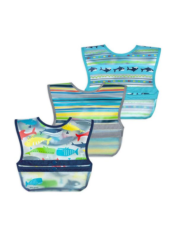 

Green Sprouts Snap & Go Blue Whales Wipe-off Bibs, 9-18 Months, 3 Pieces, Multicolour