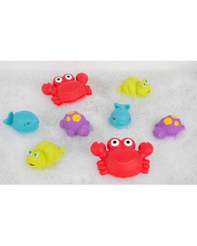 Playgro Fully Sealed Floating Sea Friends for Kids, Red/Purple/Green/Blue