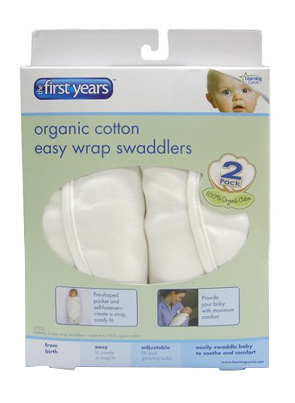 The First Year Organic Cotton Swaddler, 2-Pieces, White