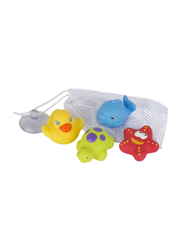 Playgro Bath Squirtees and Storage Set for Kids, Blue/Yellow/Green/Red