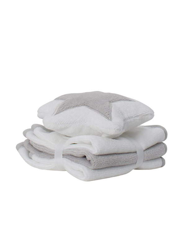 Playgro Home Star Mitt and Face Washer Towel for Kids, Grey/White
