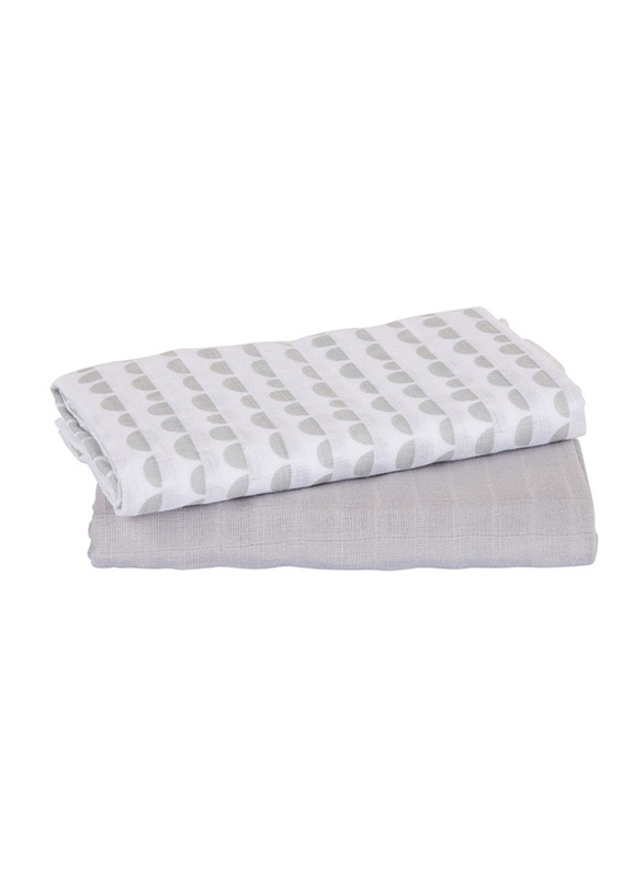 Playgro Baby Loves Playgro Muslin Wrap, 2 Pieces, Scallop Grey