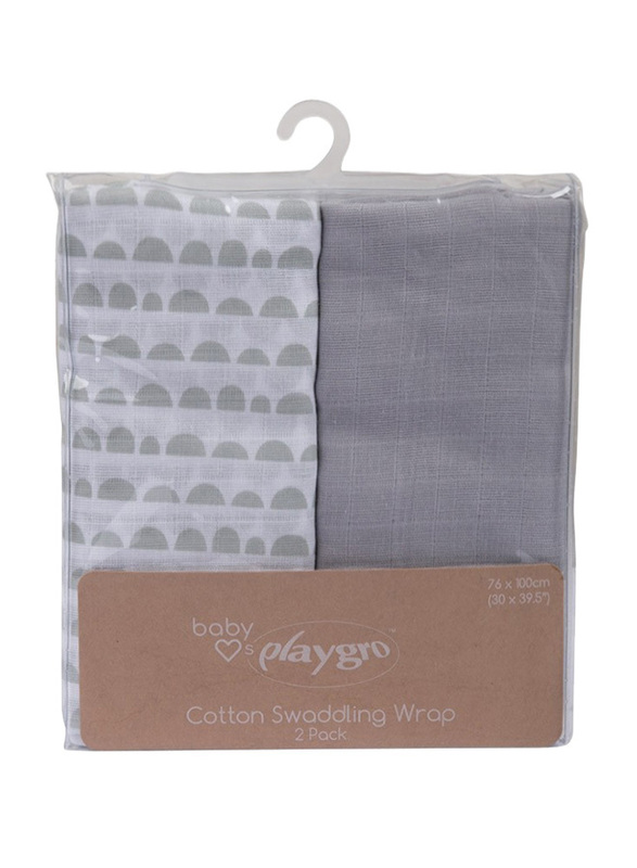 Playgro Baby Loves Playgro Muslin Wrap, 2 Pieces, Scallop Grey