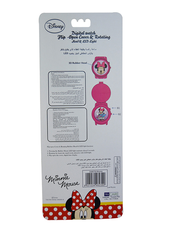 Disney Minnie Rotating Flip-Top Digital Watch for Girls, with 3D Rubber Character and Pressing Flashing Light, 3+ Years, Plastic, One Size, Multicolor