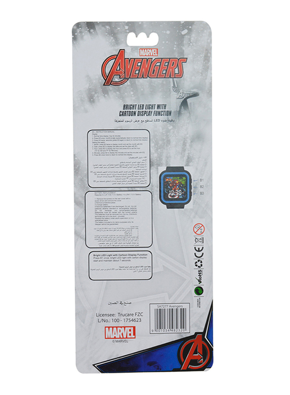 Marvel Avengers Digital Watch for Boys, with Bright LED Light Cartoon Display, 3+ Years, Plastic, One Size, Multicolor