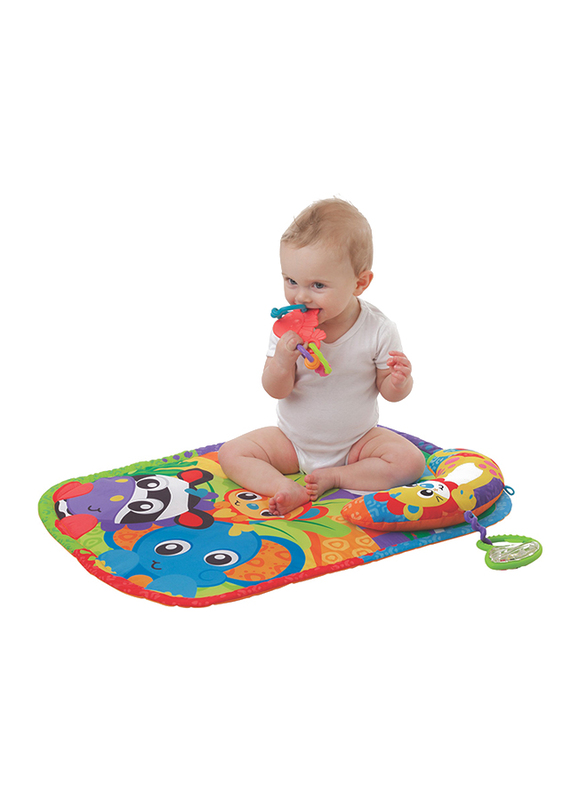 Playgro Zoo Play Time Tummy Time Mat & Pillow, White/Green/Orange/Purple/Blue/Red