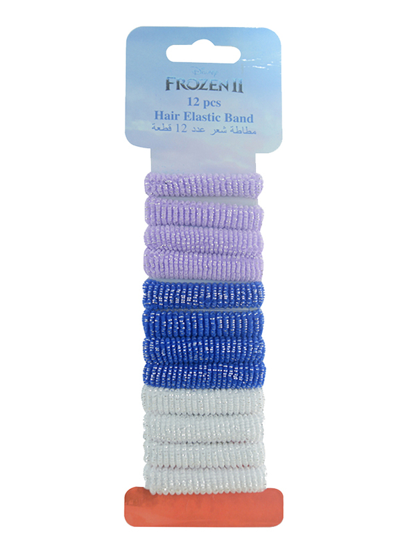 Disney Frozen II Hair Elastics Bands Set for Girls, 12-Pieces, Blue/Purple/White