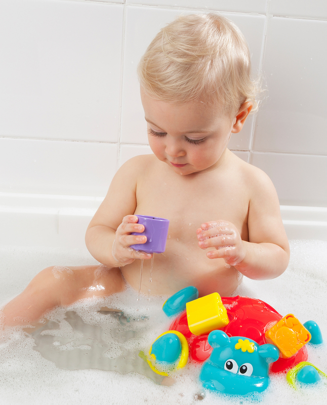 Playgro Sort N Stack Floating Hippo Bath Toy for Kids, Blue/Yellow/Green/Purple