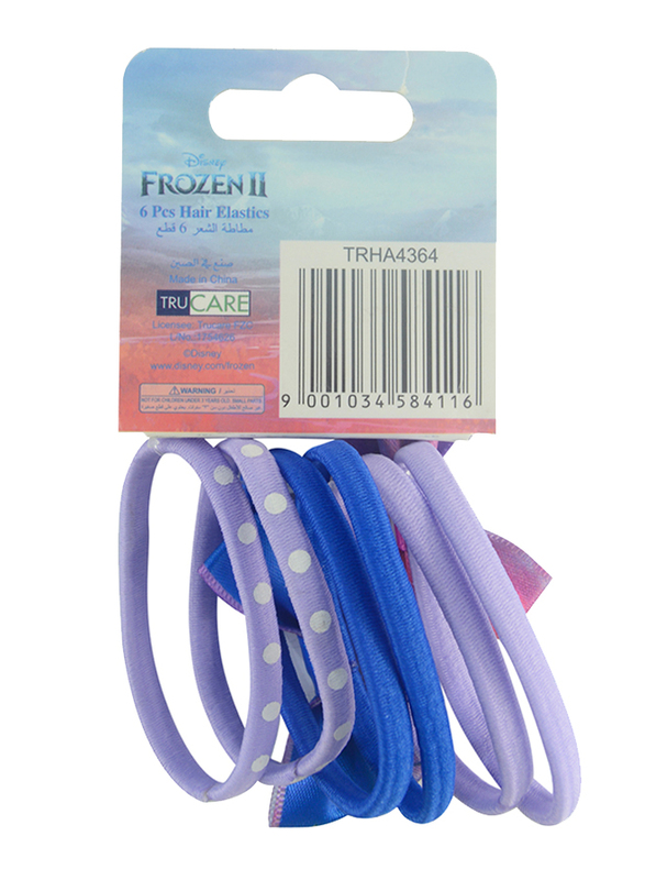 Disney Frozen II Hair Elastics Set for Girls, 6-Pieces, Lavender/Blue