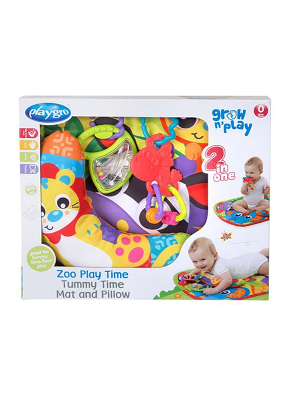 Playgro Zoo Play Time Tummy Time Mat and Pillow, Multicolour