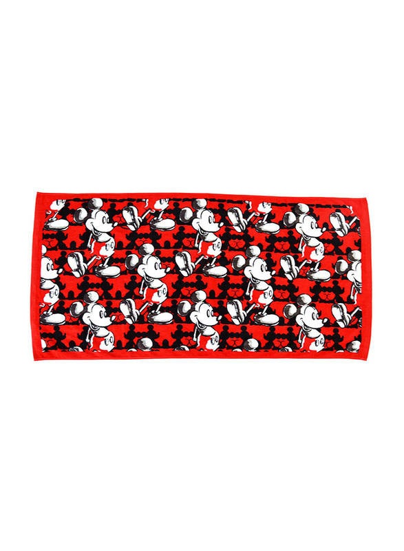 Disney Mickey Mouse Cotton Jacquard Towel for Boys, 60 x 120cm, Red/Black/White