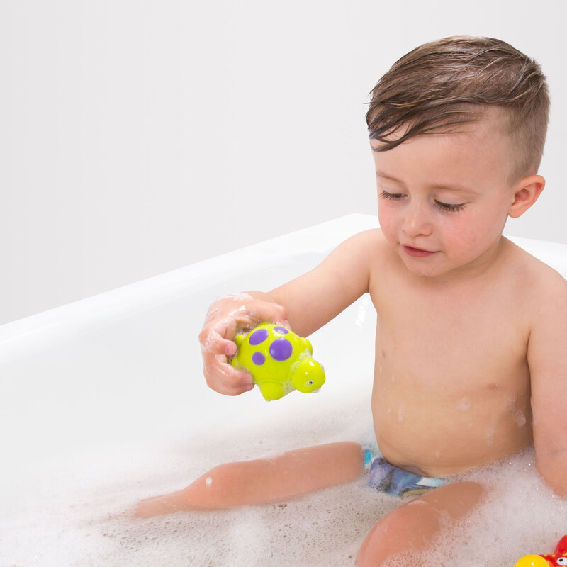 Playgro Bath Squirtees and Storage Set for Kids, Blue/Yellow/Green/Red